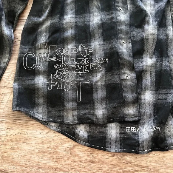 NWT Ksubi Consciousness Plaid Print Flannel Shirt Men's Size XL Ombre Gray Black - Picture 9 of 16